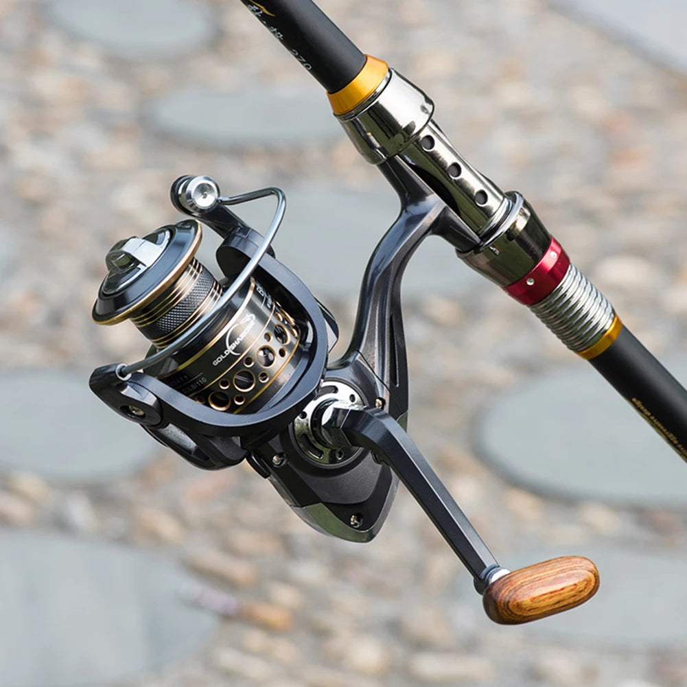 Spinning Fishing Reel With Wood Handle For Saltwater And Freshwater