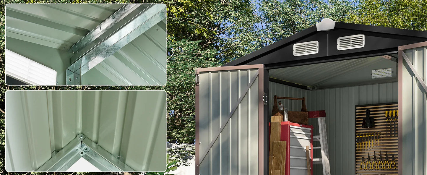 Metal Garden Tool Shed With Lockable Doors For Backyard