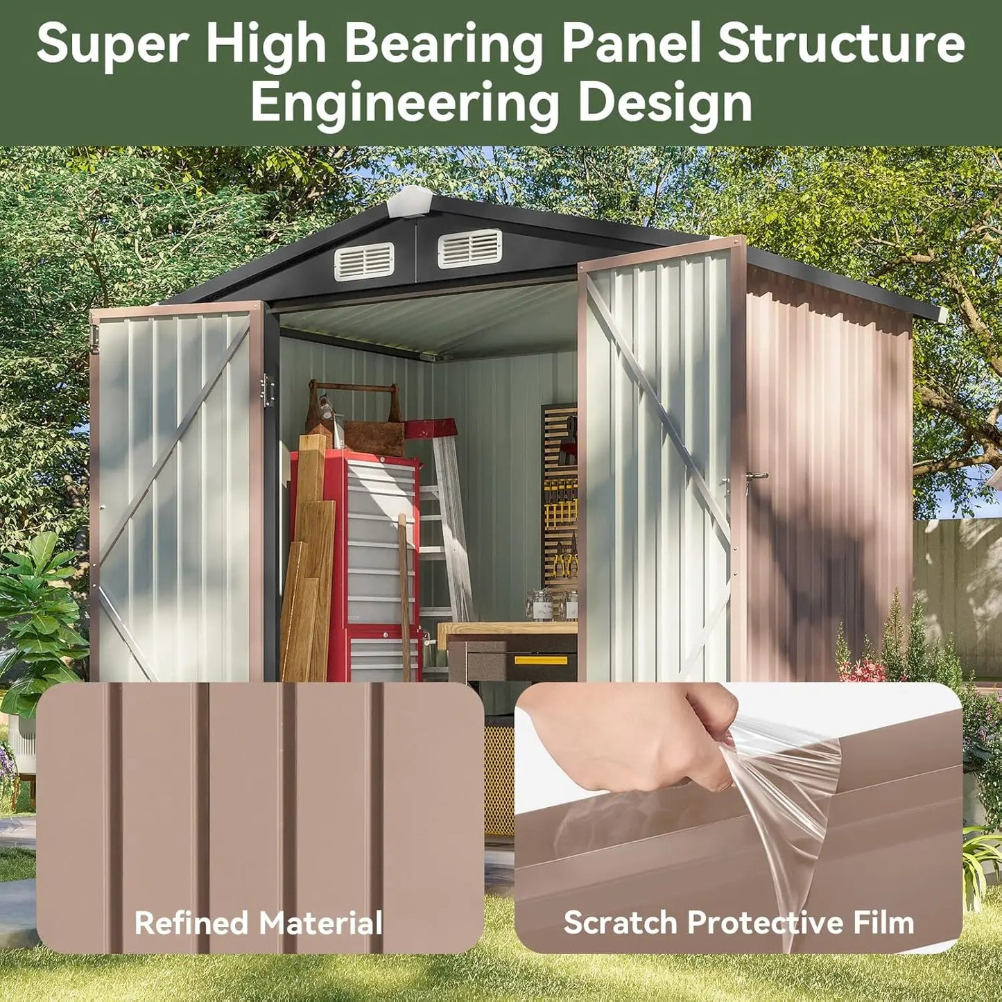 Metal Garden Tool Shed With Lockable Doors For Backyard