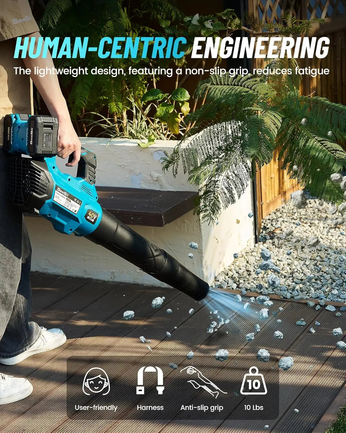 SeeSii 40V Cordless Leaf Blower Brushless Motor 680CFM