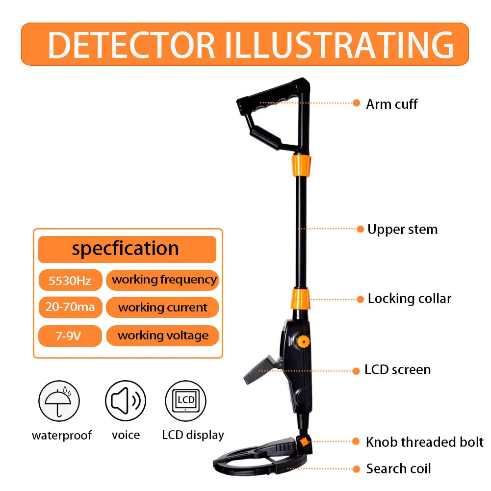 Metal Detector Kit for Kids with Waterproof Coil Backlight LCD Display Adjustable Metal Finder Tool for Jewelry and Coin Detecting
