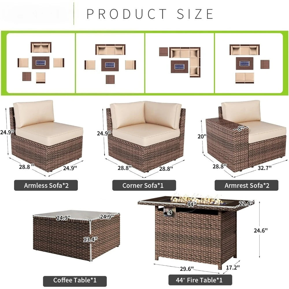 Patio Furniture Set With Fire Pit Table And Wicker Parlor