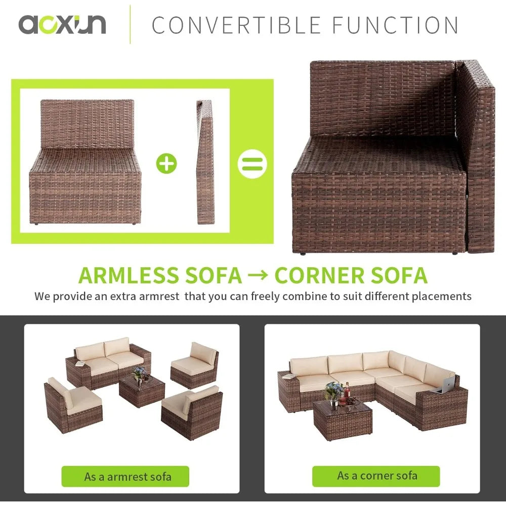 Patio Furniture Set With Fire Pit Table And Wicker Parlor