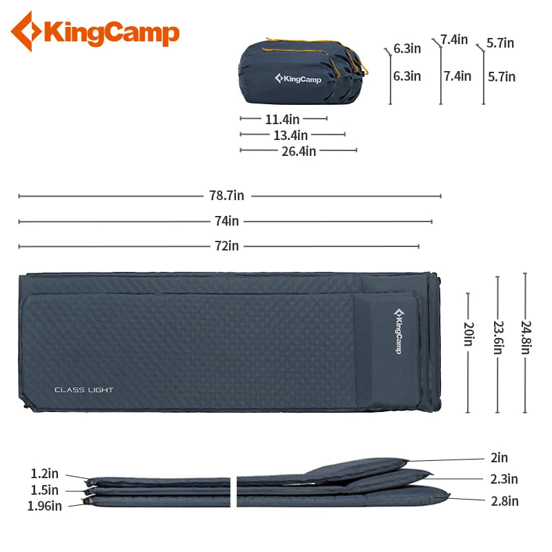 KingCamp Single Self Inflating Sleeping Mat with Built In Pillow for Camping Backpacking and Hiking