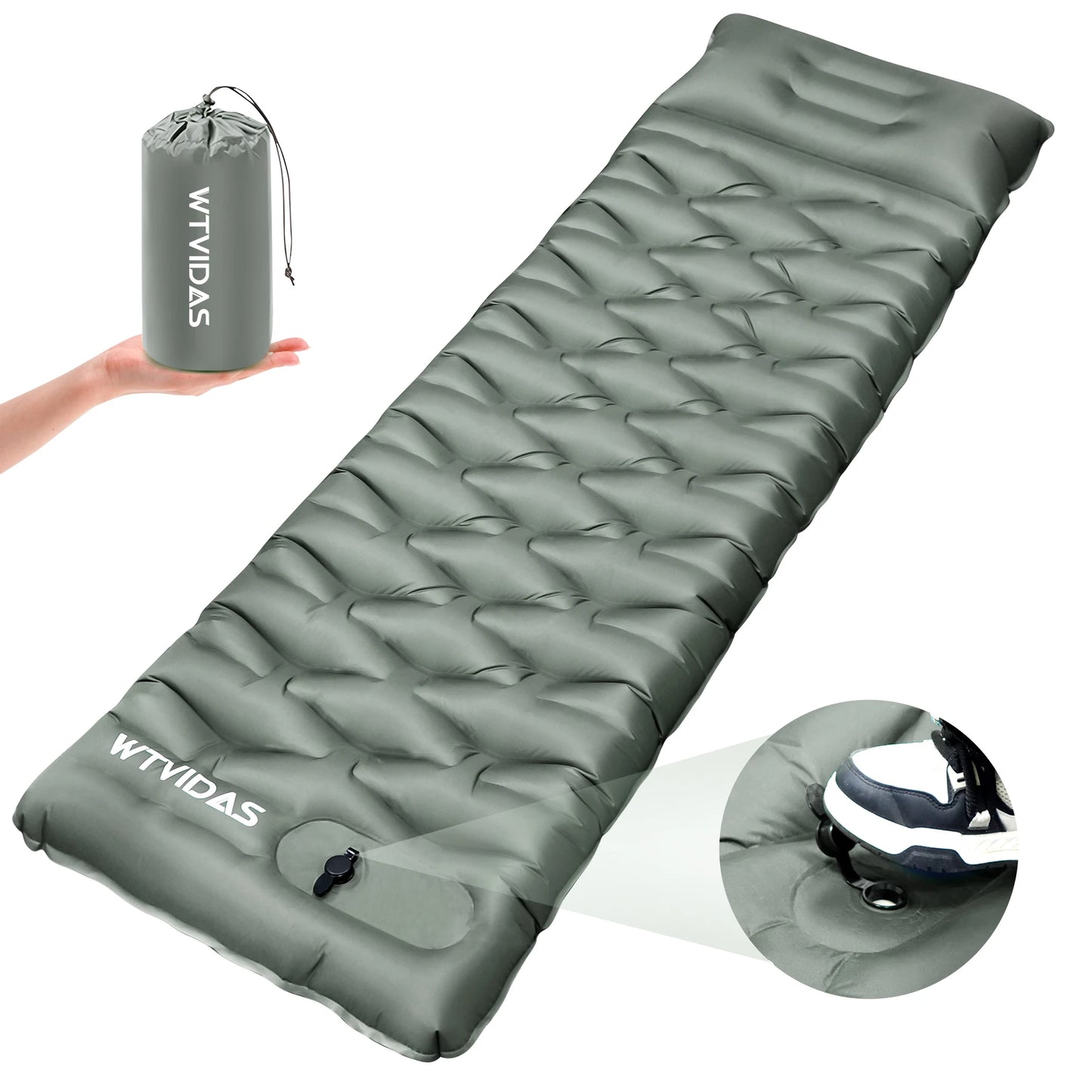 WTVIDAS Oversized Camping Sleeping Pad 4.2 Inch Thick Ultralight Inflatable Mattress with Built In Pump and Pillow for Hiking and Backpacking