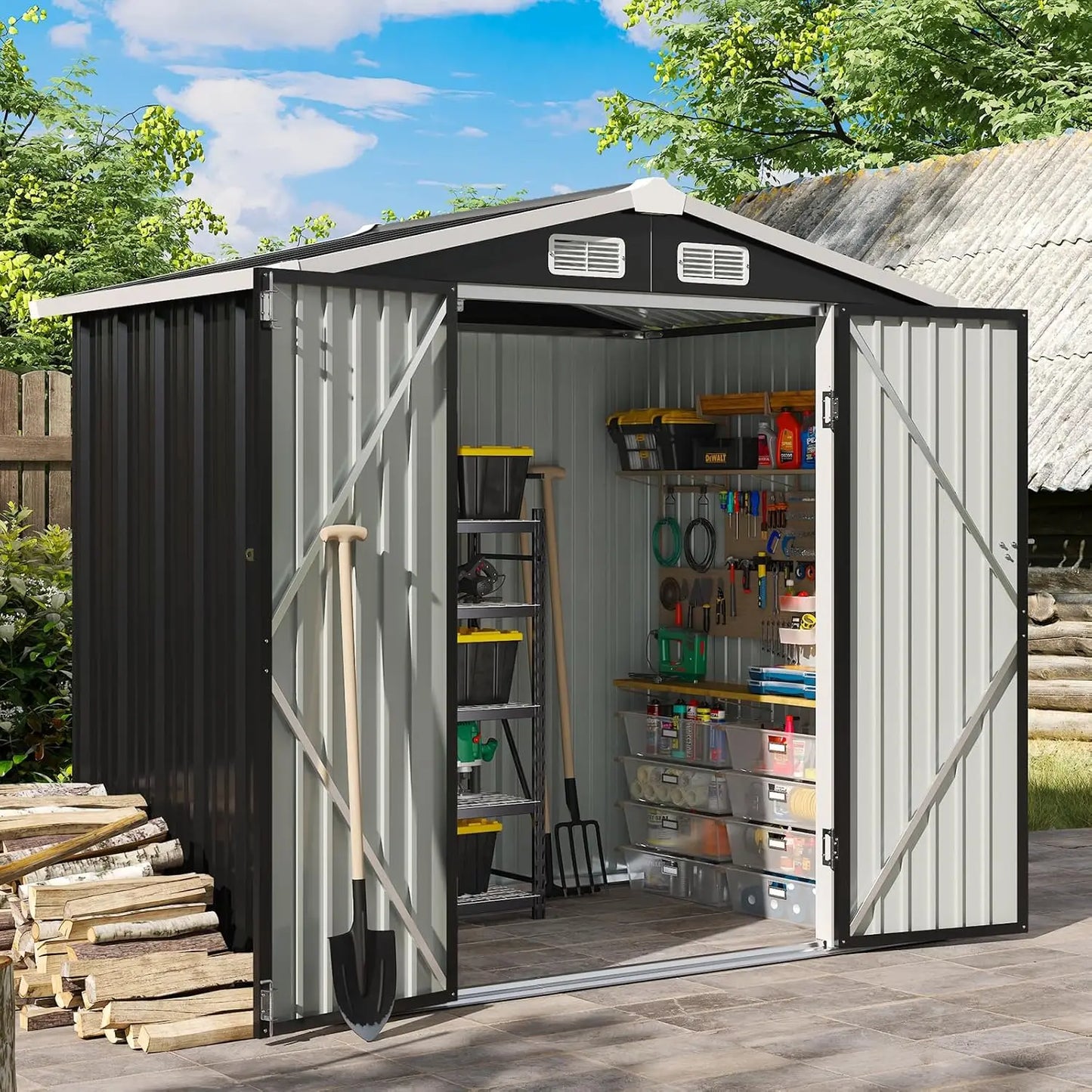 Metal Garden Tool Shed With Lockable Doors For Backyard