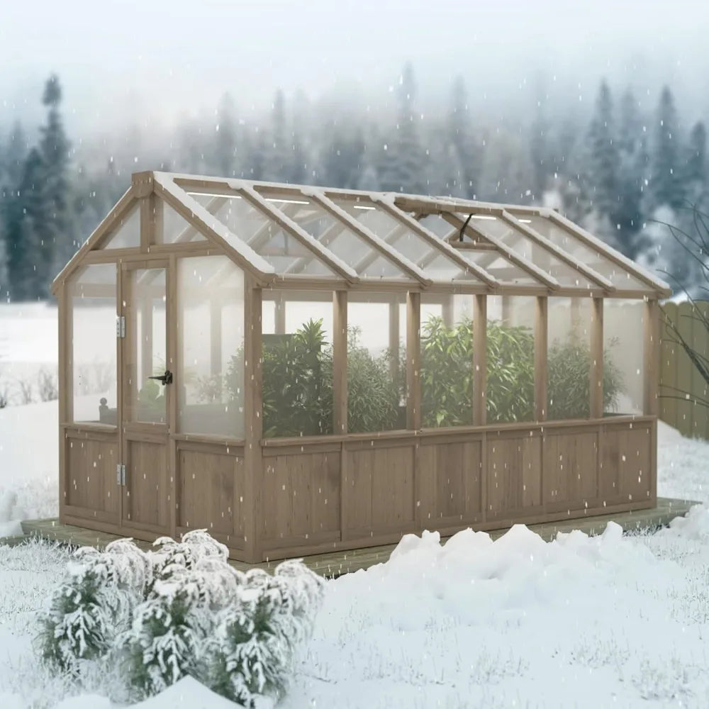 6x12FT Greenhouses for Outdoors, Wooden Cedar Frame Greenhouse