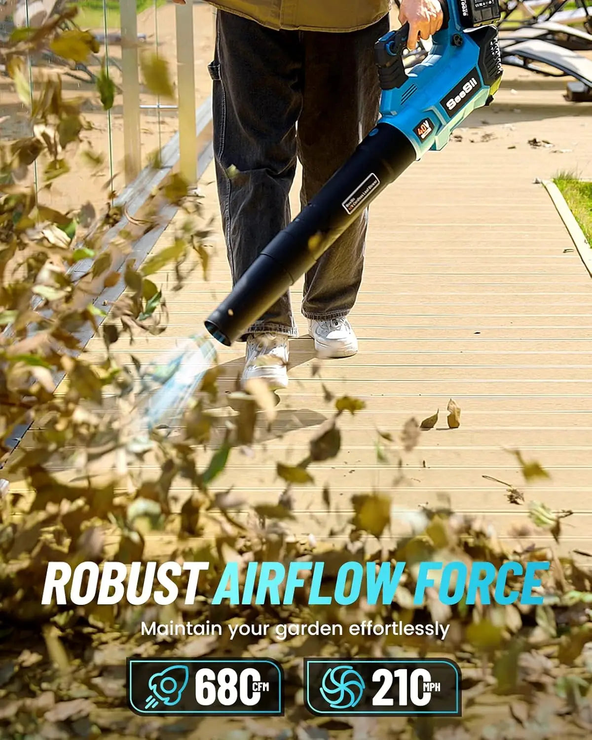 SeeSii 40V Cordless Leaf Blower Brushless Motor 680CFM