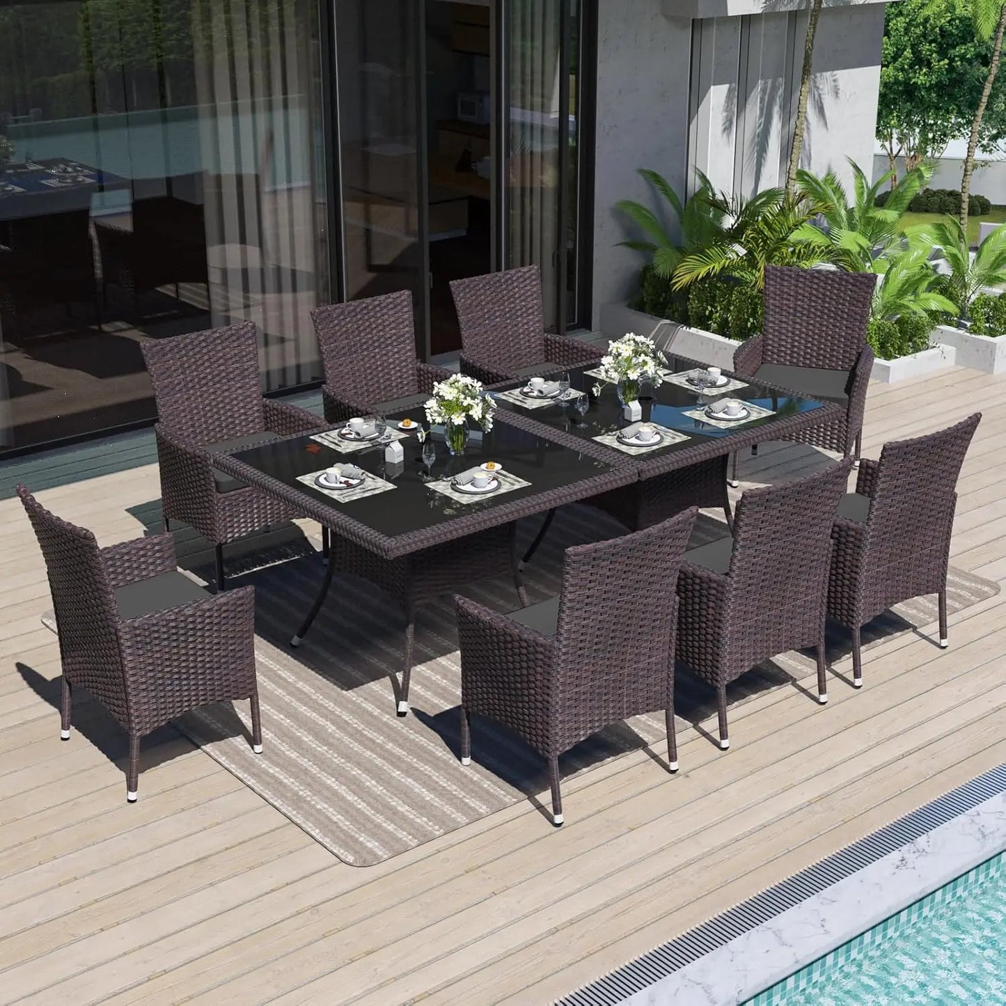 10-Piece All-Weather Wicker Patio Dining Set With Tempered Glass