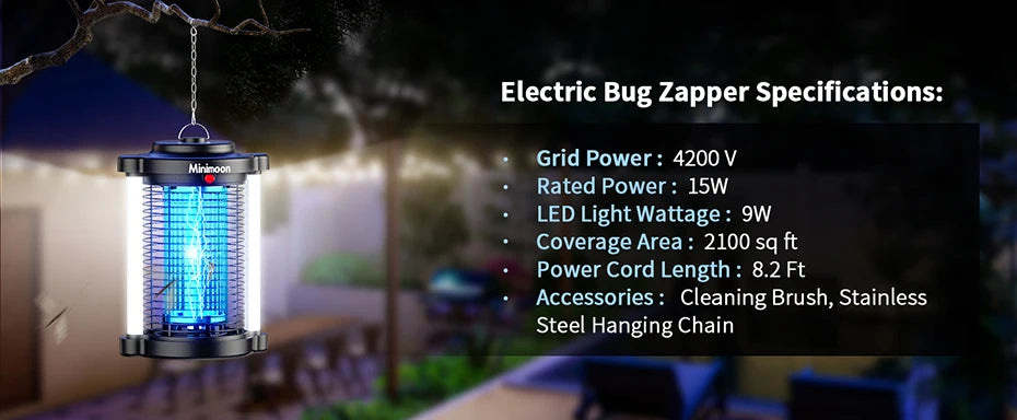 Outdoor Bug Zapper Minimoon Dual LED 4200V 15W IPX4 Trap