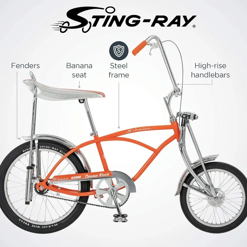 Schwinn Classic Krate Kids Bike for Boys and Girls Age 6 Plus Years Old 13 Inch Frame Iconic Sting Ray Frame and Springer Fork