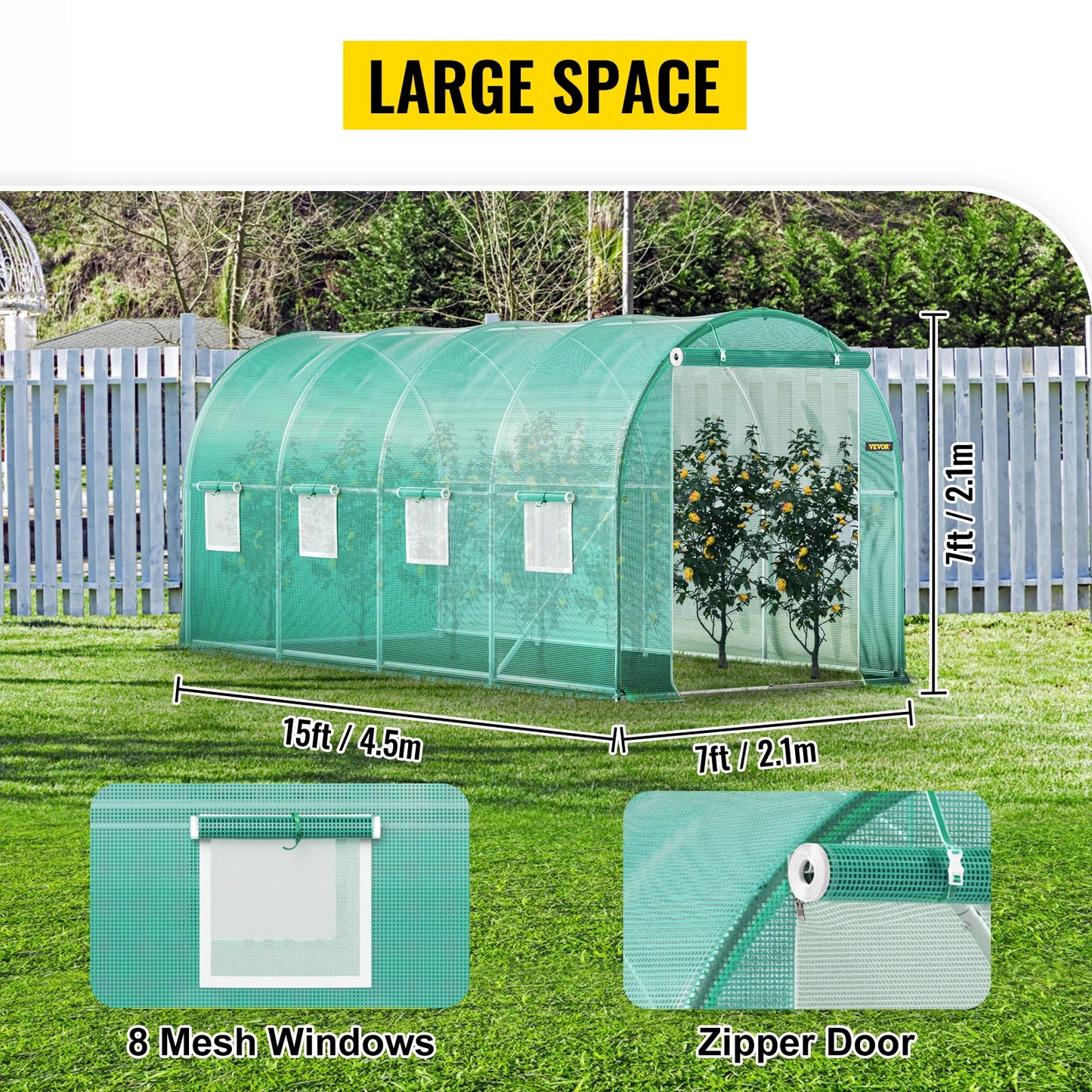 VEVOR Walk In Tunnel Greenhouse With Galvanized Frame Waterproof Cover