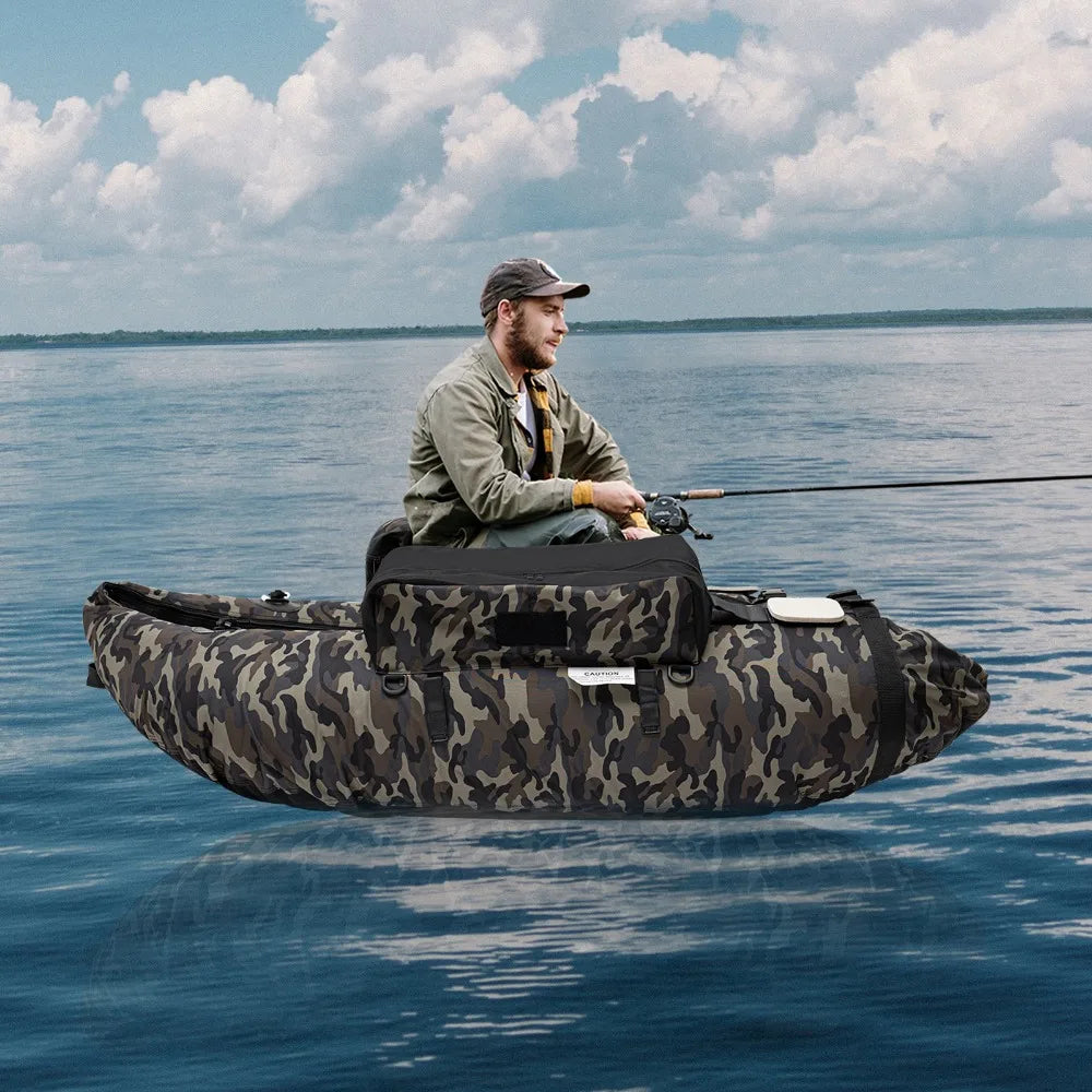 Inflatable Fishing Boat Outdoor Fishing Float Tube Portable Fishing Raft with Adjustable Backrest Capacity 286.6 Pounds
