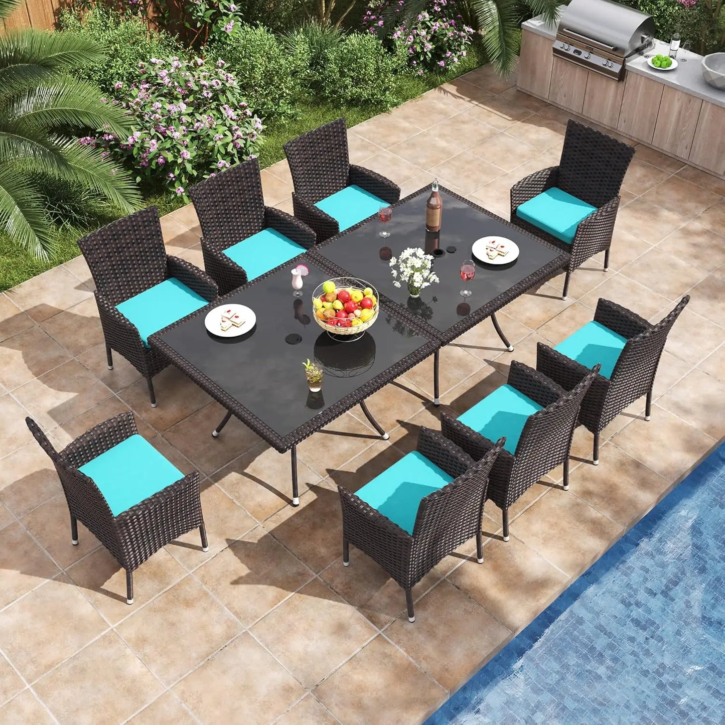 10-Piece All-Weather Wicker Patio Dining Set With Tempered Glass