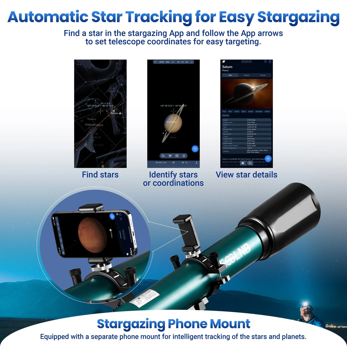 Astronomical Telescope 210x Magnification With Mobile Holder Stargazing App