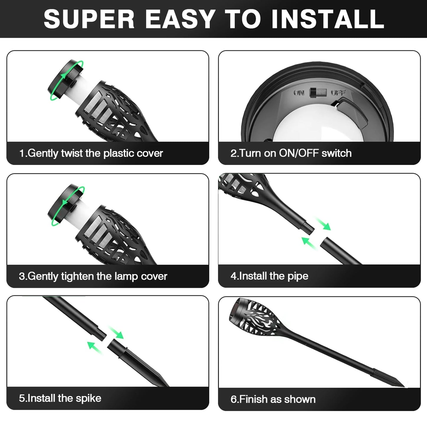 Solar Flame Torch Lights LED Outdoor Lawn Path Decor