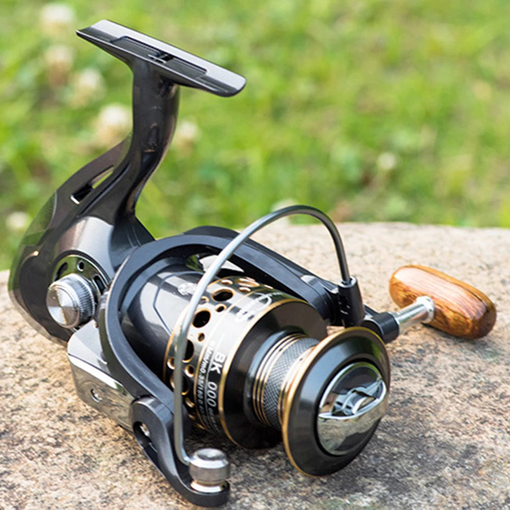 Spinning Fishing Reel With Wood Handle For Saltwater And Freshwater