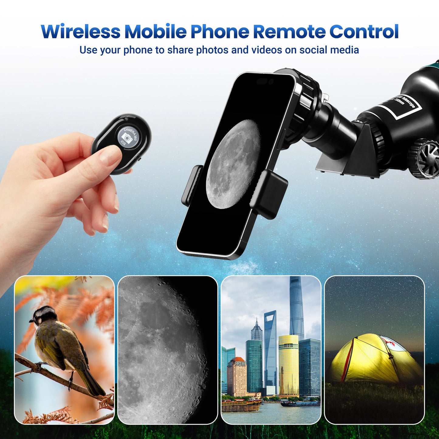 Astronomical Telescope 210x Magnification With Mobile Holder Stargazing App