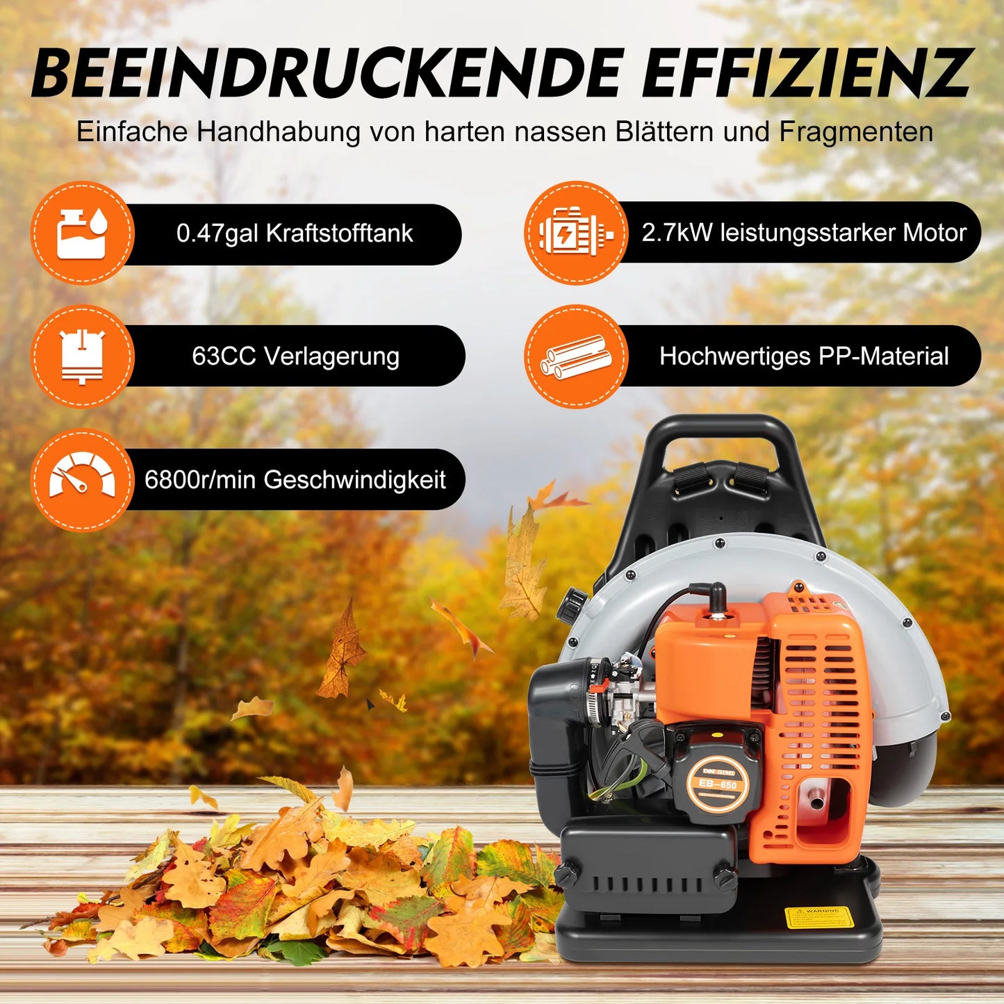 Bymaocar Commercial Grade Gas Powered Backpack Leaf Blower