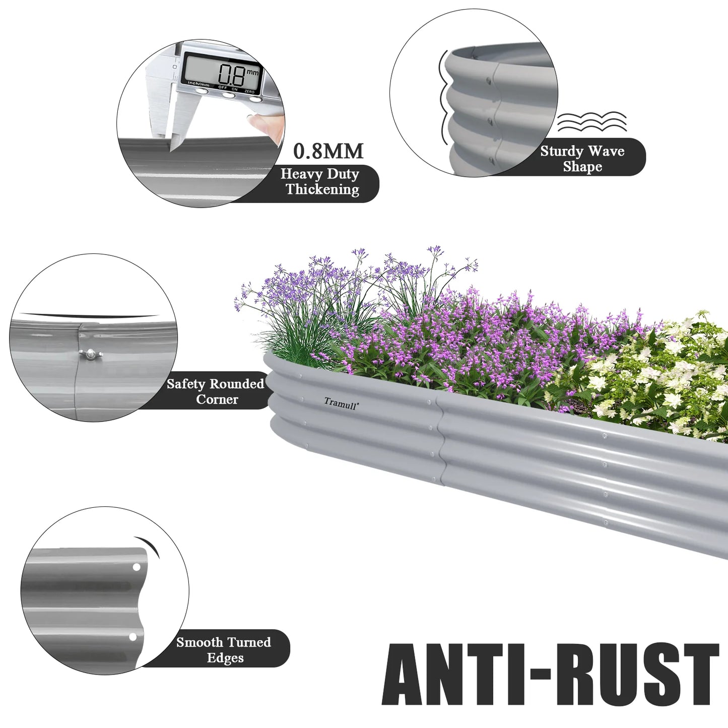 Tramull Galvanized Raised Garden Bed Planter for Vegetables and Herbs