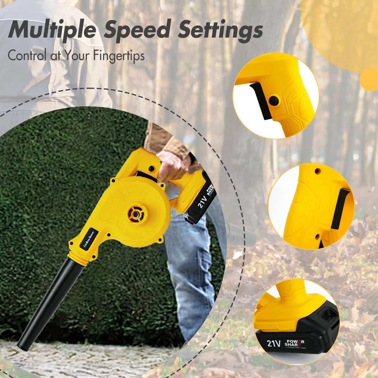 21V Cordless Leaf Blower 2in1 Portable Debris Cleanup