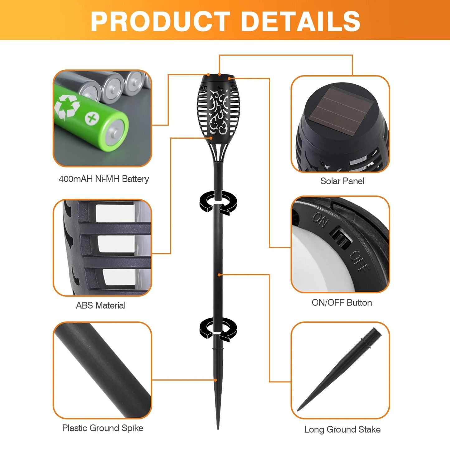 Solar Flame Torch Lights LED Outdoor Lawn Path Decor