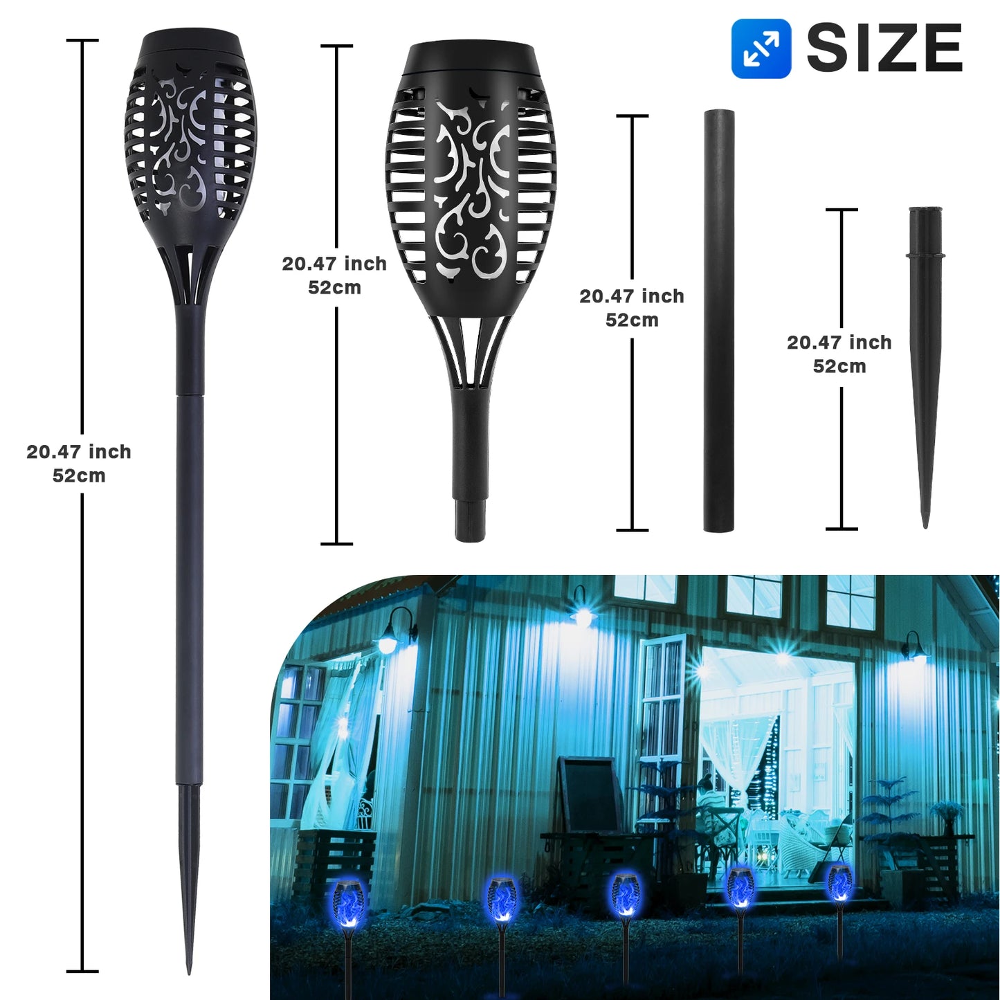 Solar Flame Torch Lights LED Outdoor Lawn Path Decor