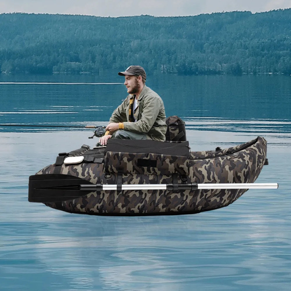 Inflatable Fishing Boat Outdoor Fishing Float Tube Portable Fishing Raft with Adjustable Backrest Capacity 286.6 Pounds