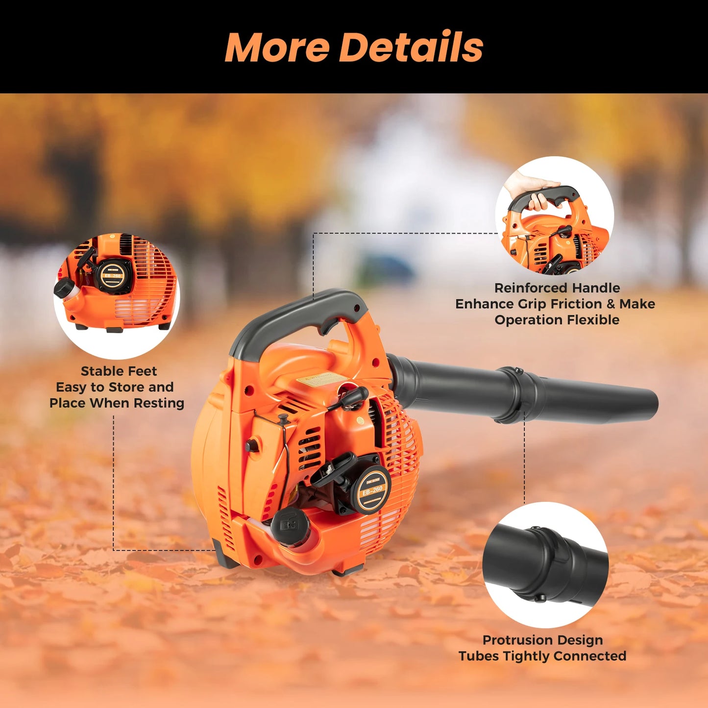Gas Leaf Blower 25.4cc 2 Stroke Commercial Handheld Tool