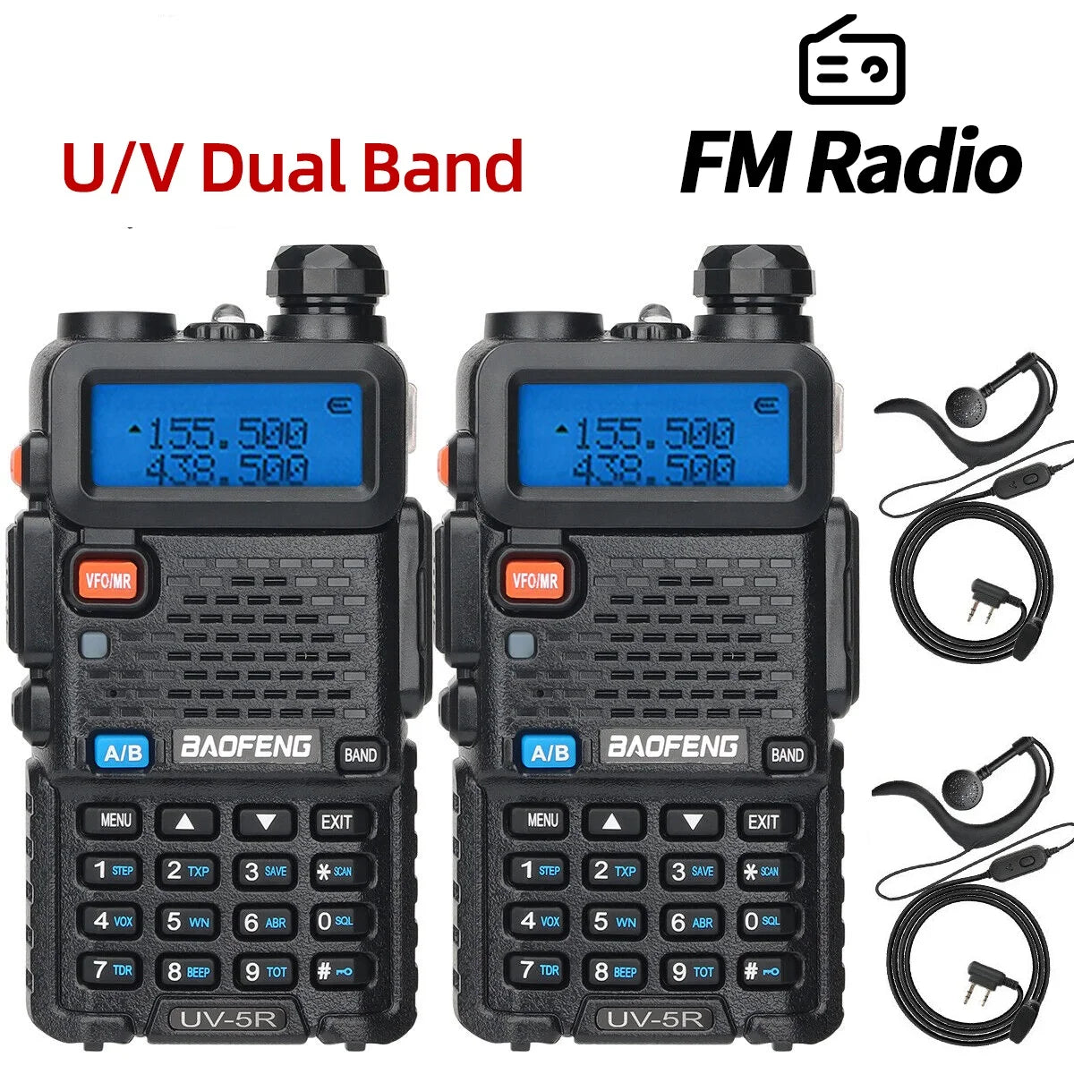 2PCS BAOFENG UV-5R Walkie Talkie Dual Band Long Range Radio