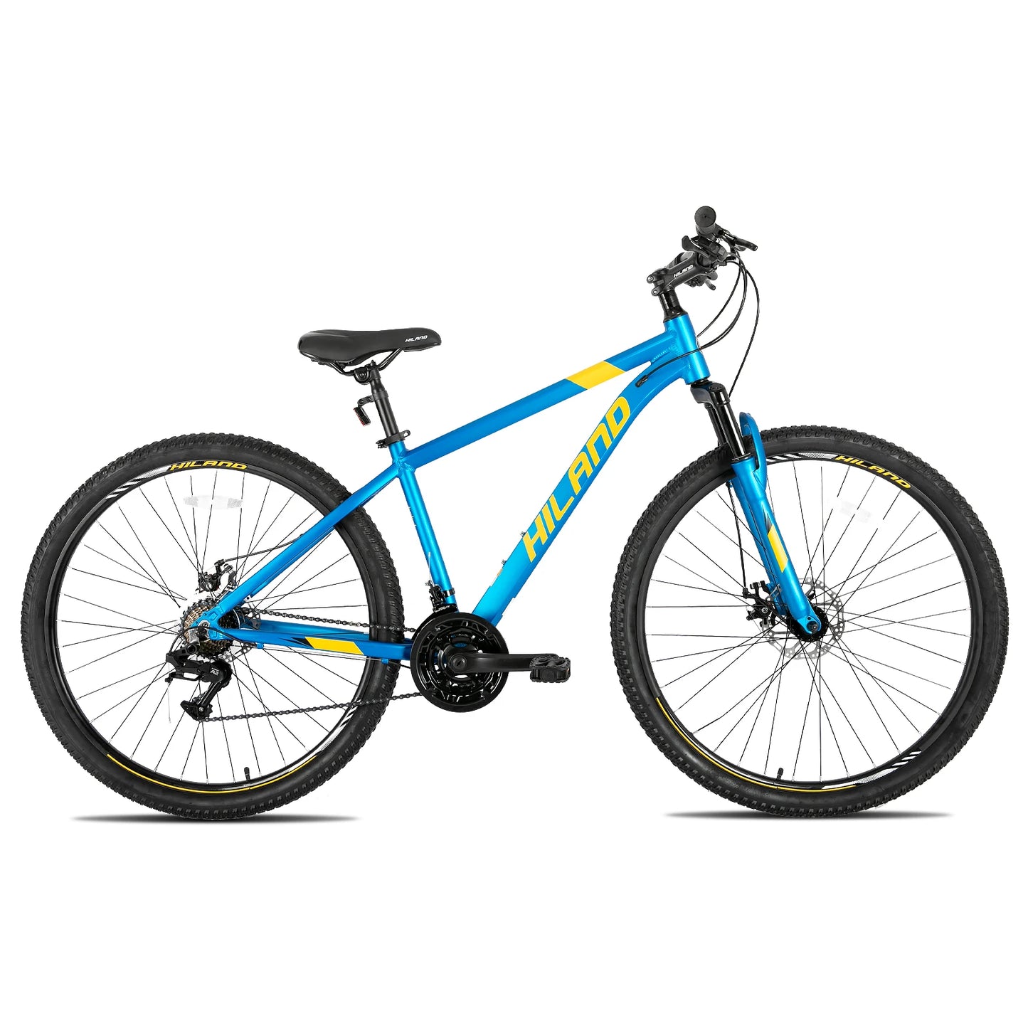 HILAND 29 Inch Mountain Bike with 21 Speed Aluminum Frame Shimano Gearbox Disc Brake Suspension Fork Black Blue