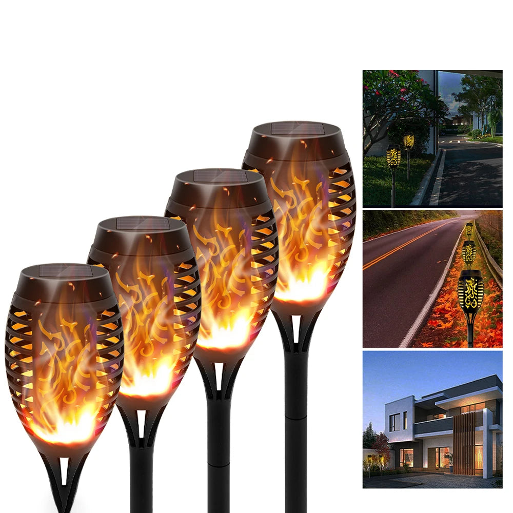Solar Flame Torch Lights LED Outdoor Lawn Path Decor