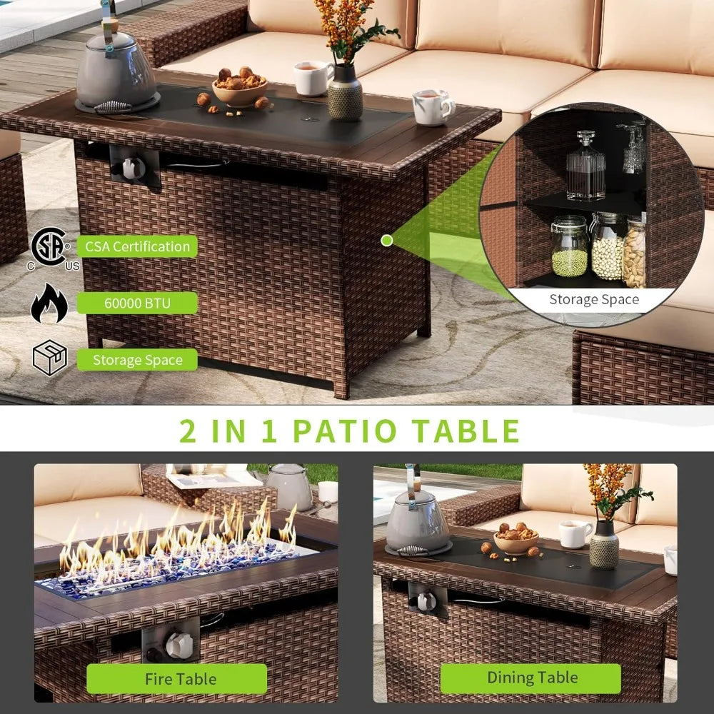 Patio Furniture Set With Fire Pit Table And Wicker Parlor