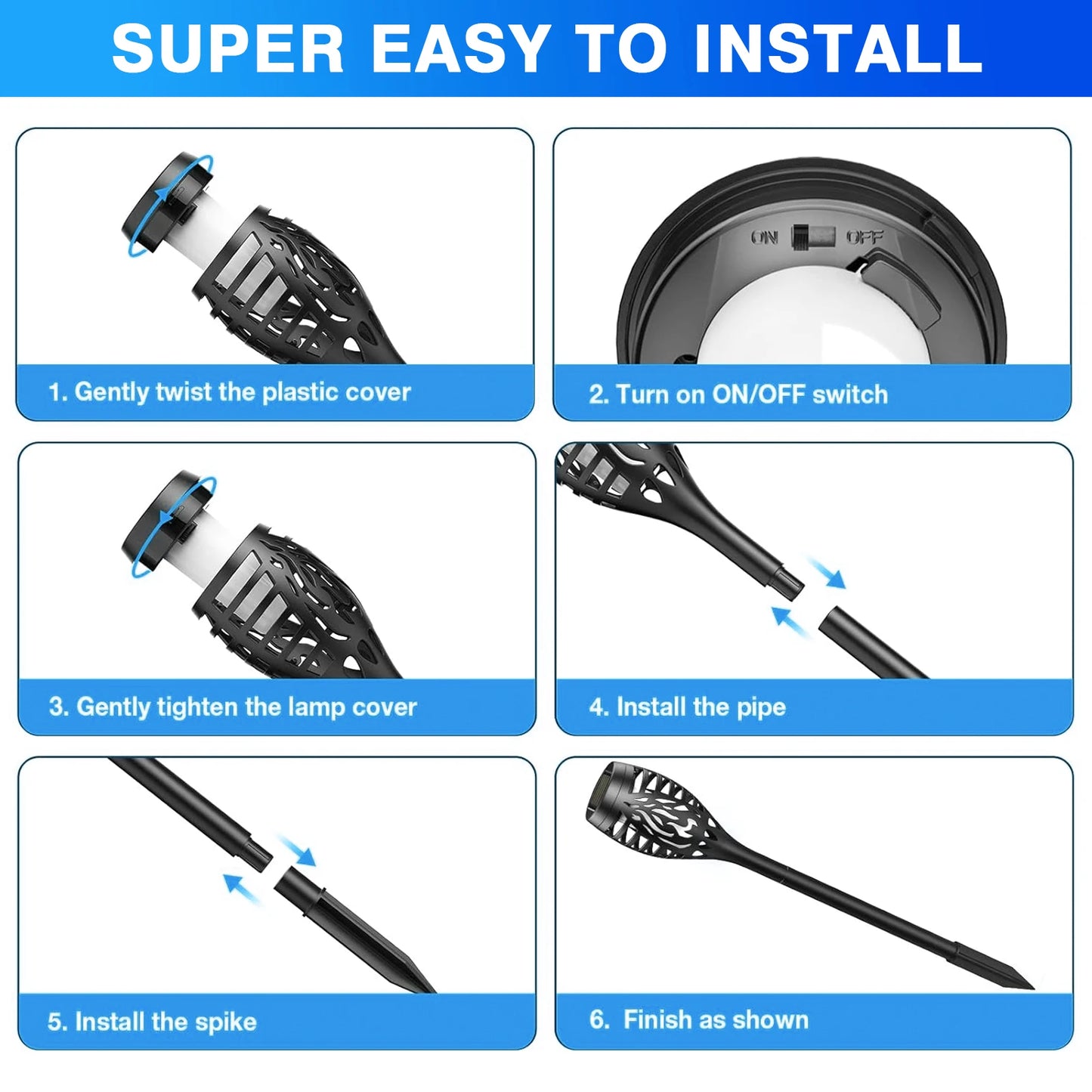 Solar Flame Torch Lights LED Outdoor Lawn Path Decor