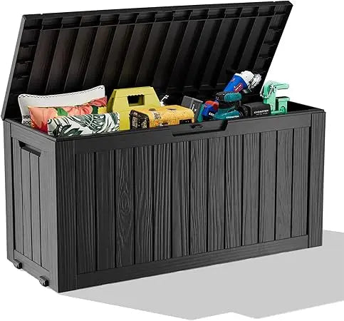 Lockable Waterproof Resin Deck Box With Wheels For Outdoor Storage