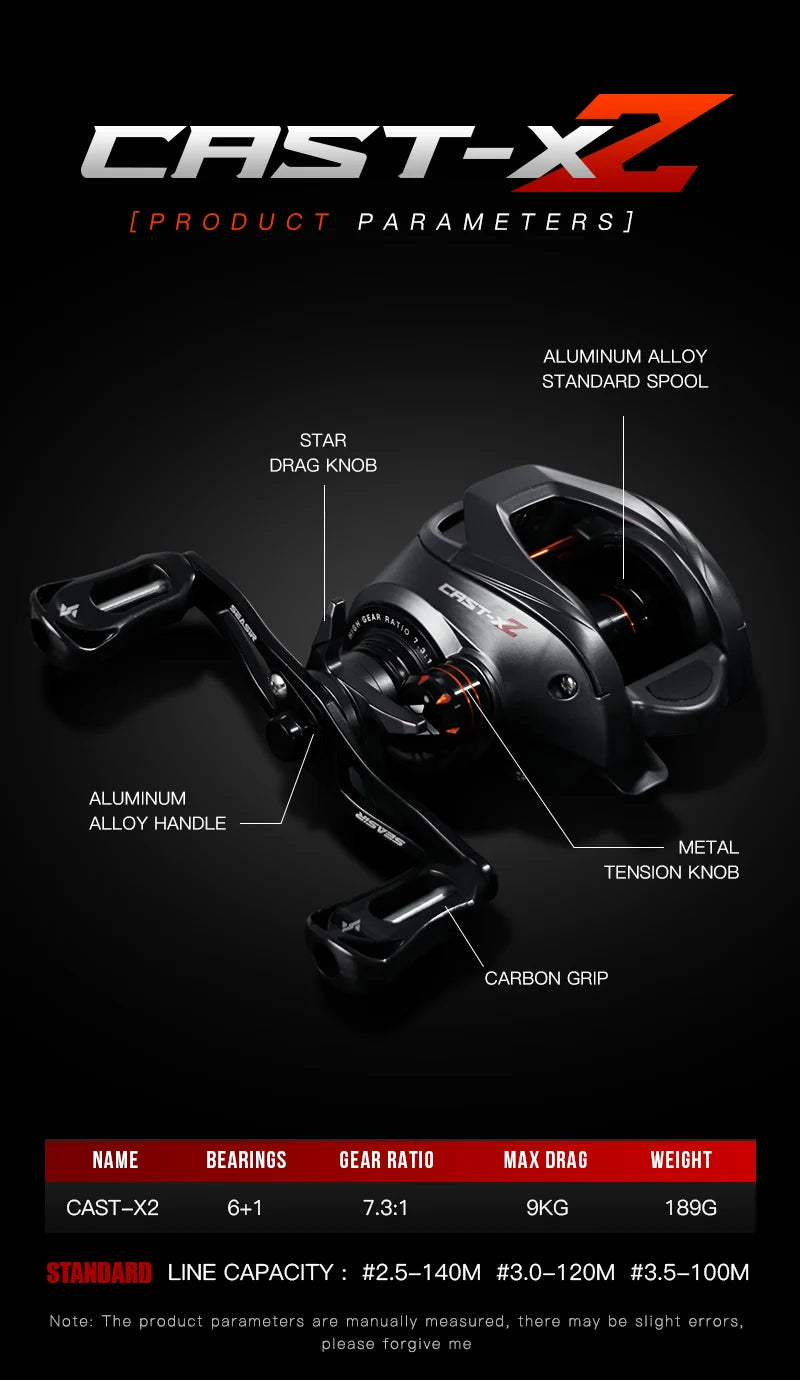SeaSir Cast X2 Baitcasting Reel 7.3 to 1 Gear Ratio