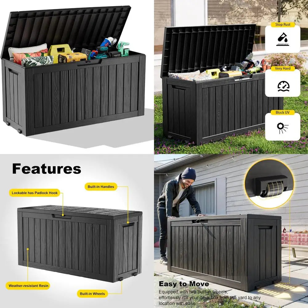 Lockable Waterproof Resin Deck Box With Wheels For Outdoor Storage