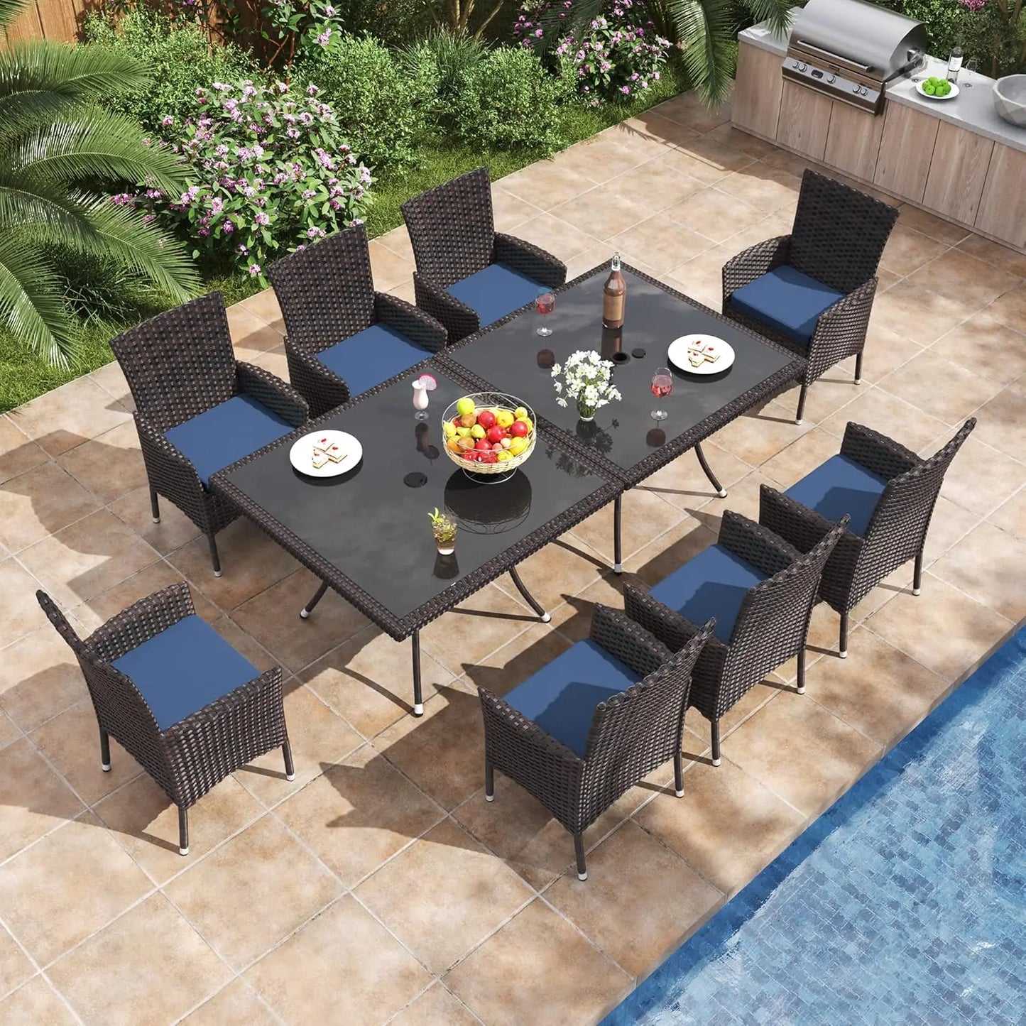 10-Piece All-Weather Wicker Patio Dining Set With Tempered Glass