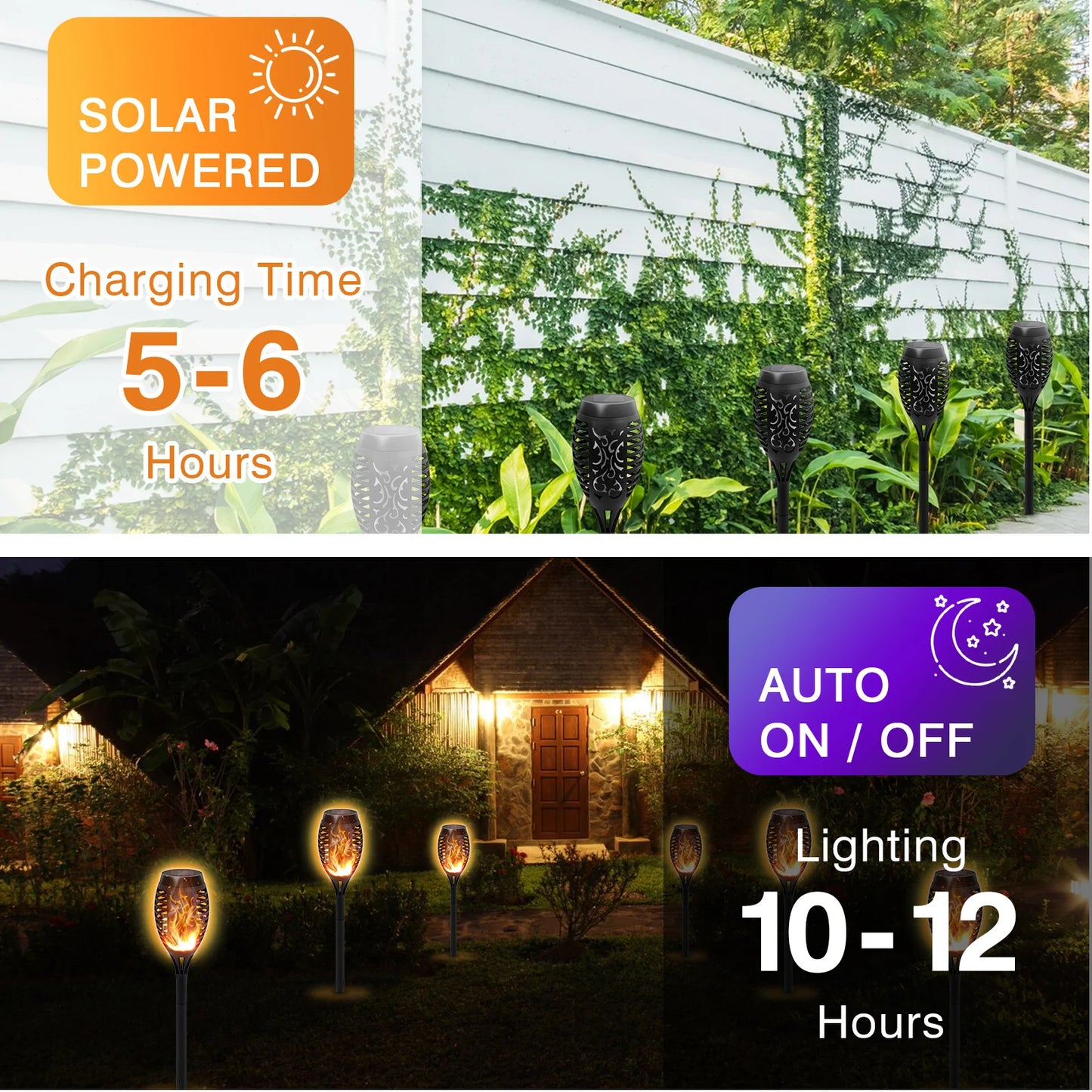 Solar Flame Torch Lights LED Outdoor Lawn Path Decor