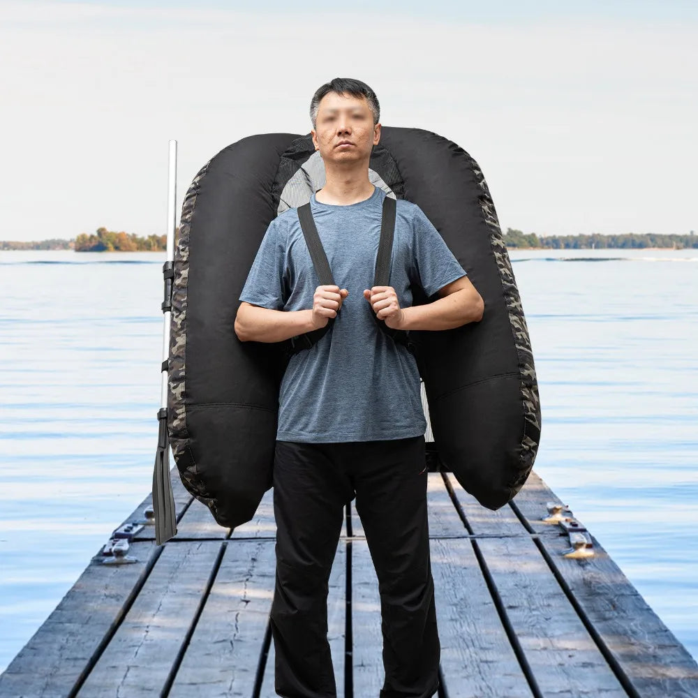 Inflatable Fishing Boat Outdoor Fishing Float Tube Portable Fishing Raft with Adjustable Backrest Capacity 286.6 Pounds