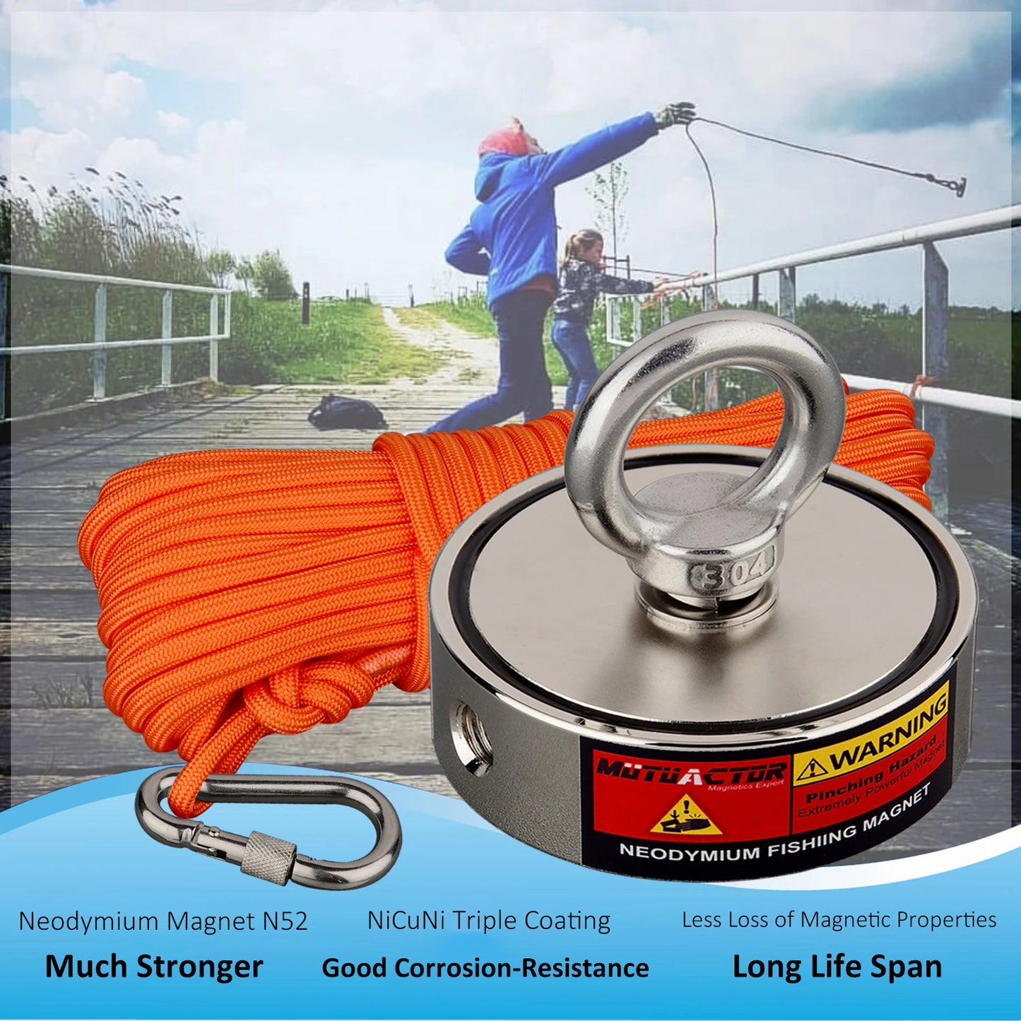 AMAZING-MAG 300kg Two Sided Fishing Magnet Set With Rope