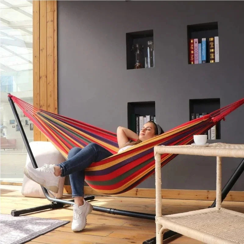 SHXI Outdoor Double Hammock Canvas Portable Indoor Outdoor