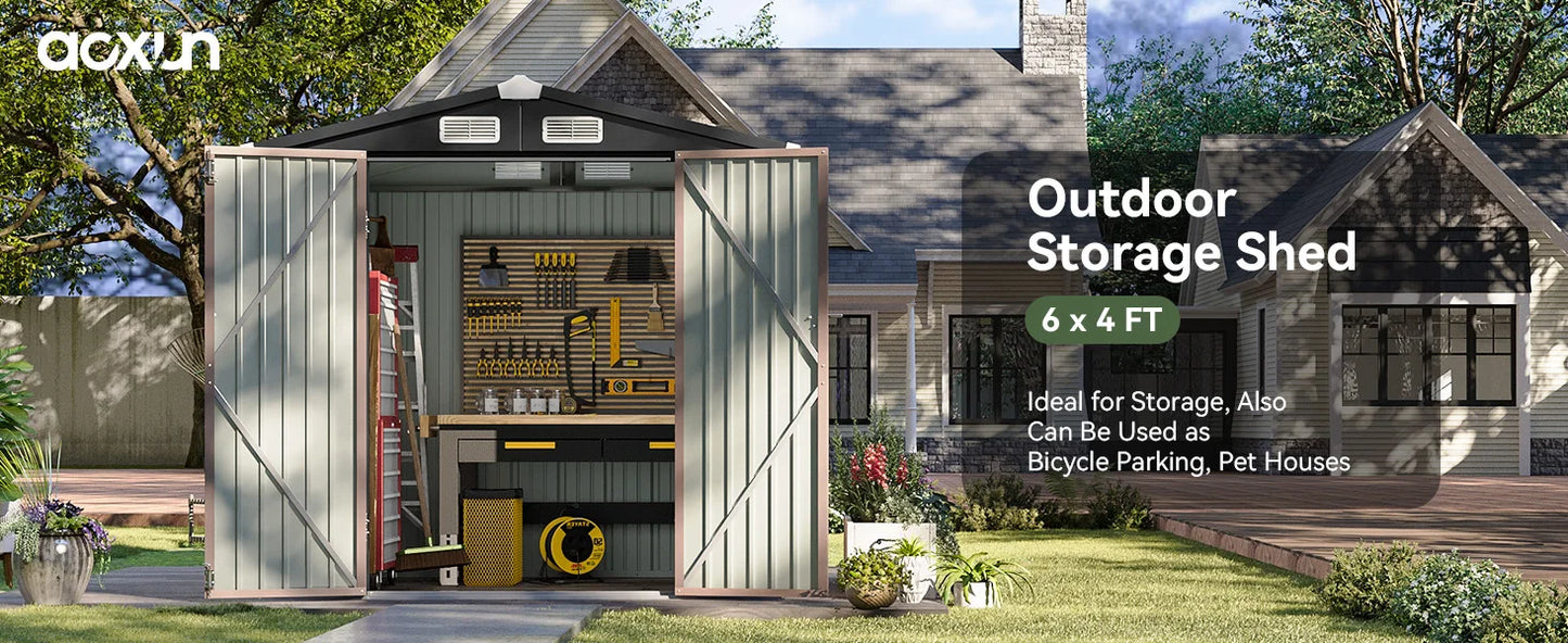 Metal Garden Tool Shed With Lockable Doors For Backyard