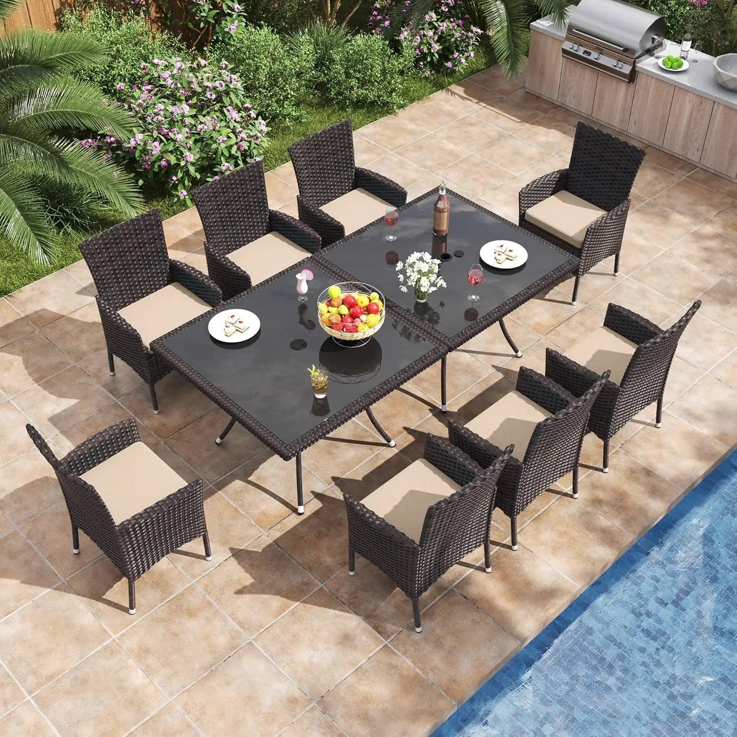 10-Piece All-Weather Wicker Patio Dining Set With Tempered Glass