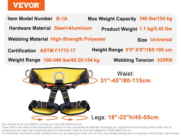 SucceBuy Half Body Safety Harness For Tree Climbing Rescue