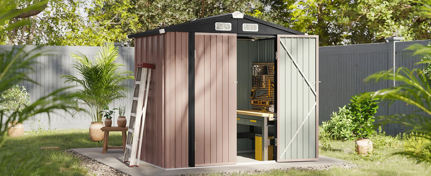 Metal Garden Tool Shed With Lockable Doors For Backyard