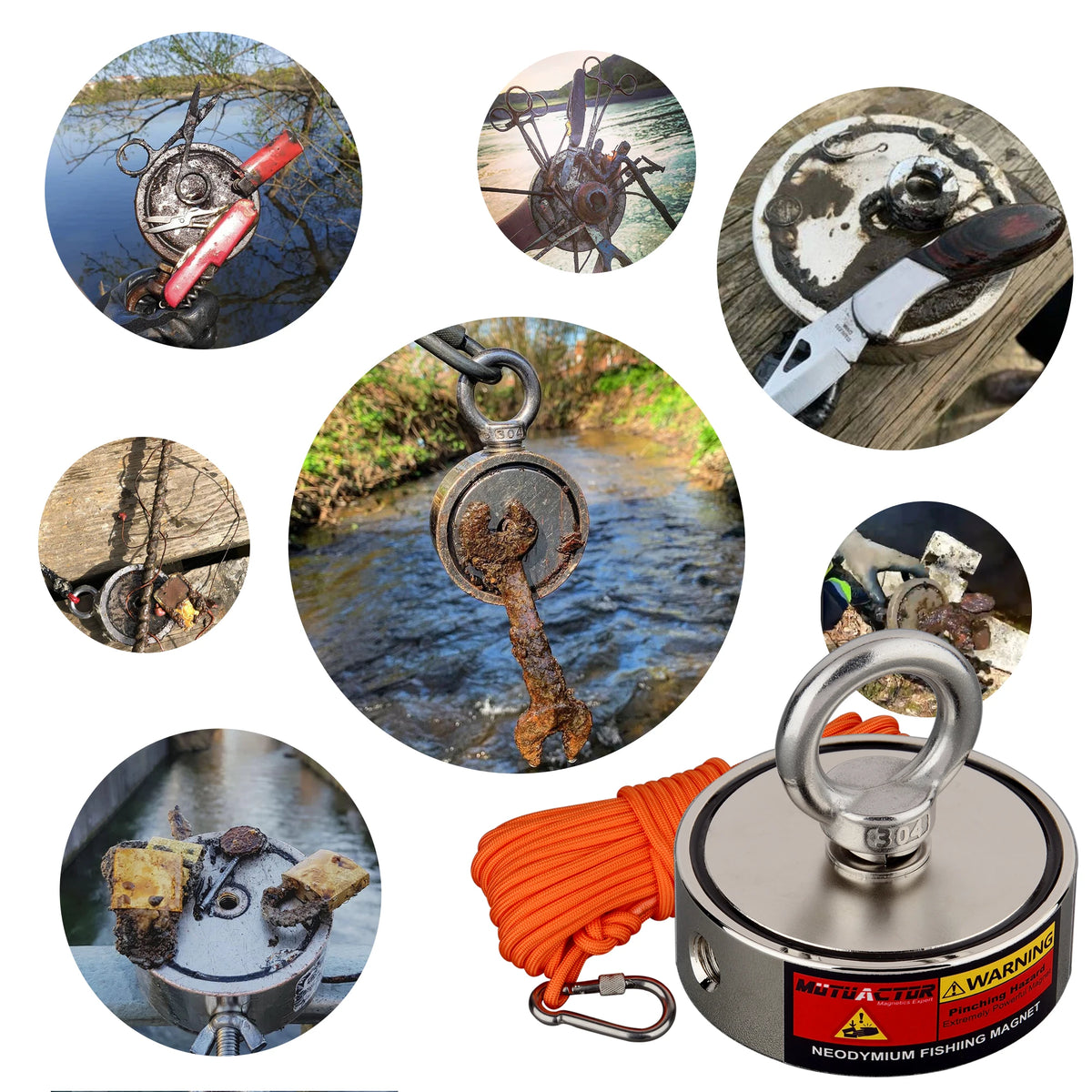 AMAZING-MAG Double Sided Fishing Magnet Set With Strong Salvage Rope