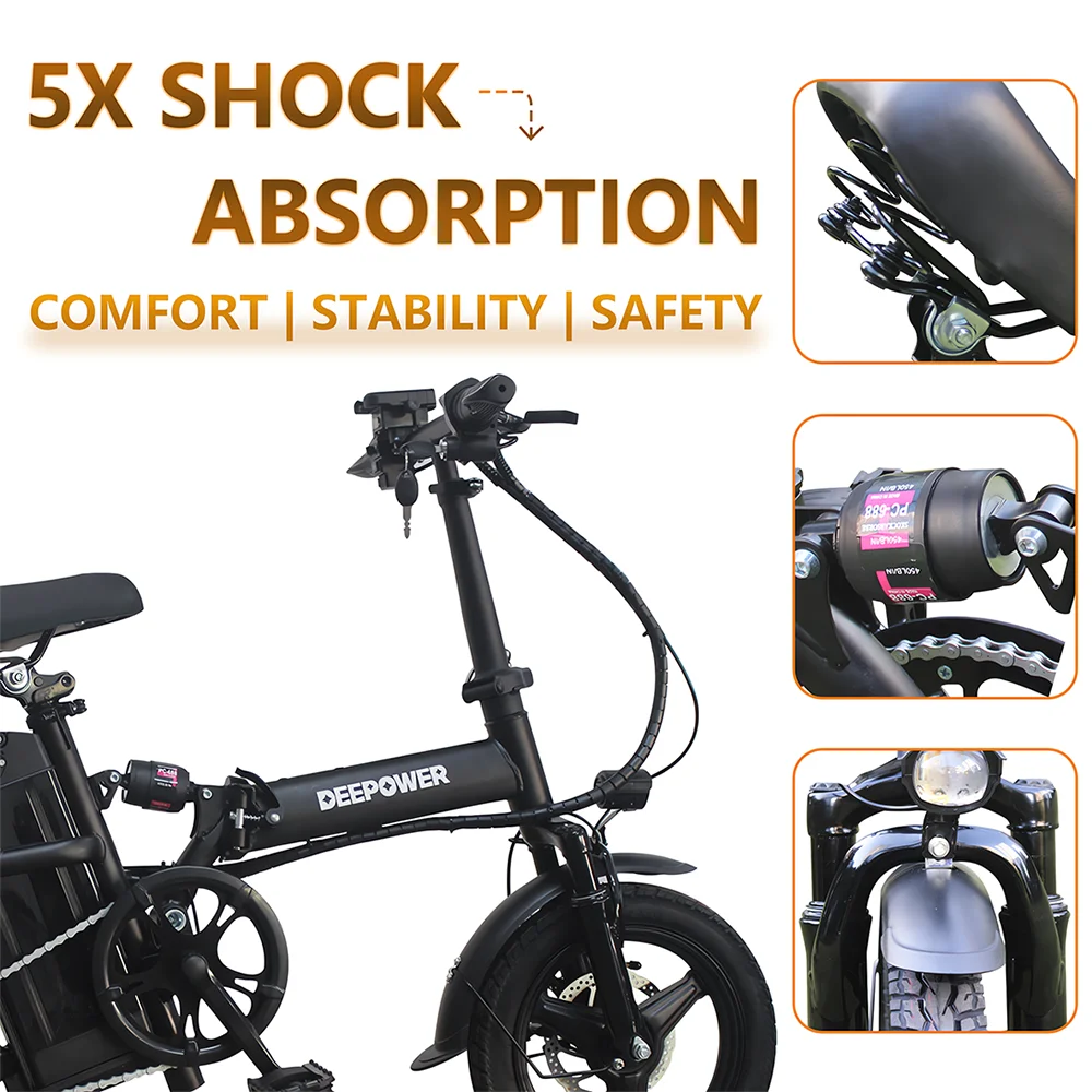 Folding Electric Bike 48V 15AH for Adults 400W Max Speed 32KMH City Bicycle with 14 Inch Tires