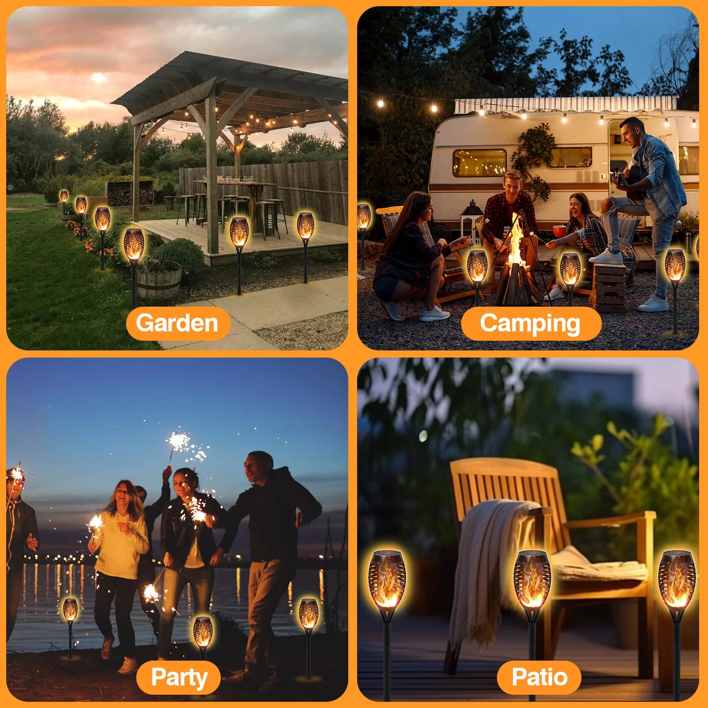 Solar Flame Torch Lights LED Outdoor Lawn Path Decor