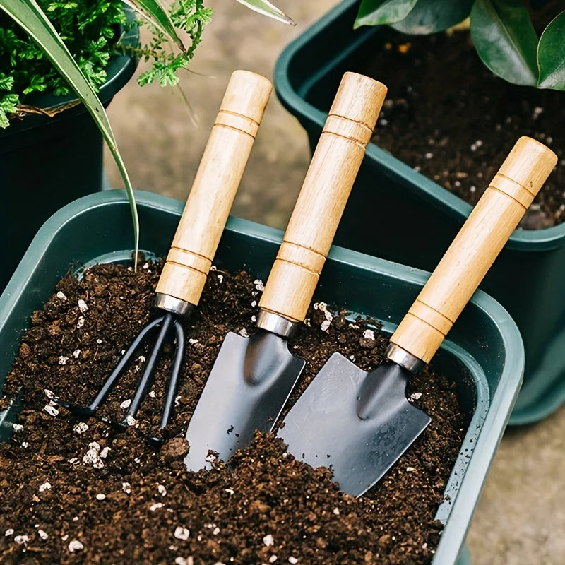 3-Piece Garden Tool Set Rake Shovel for Plants and Soil